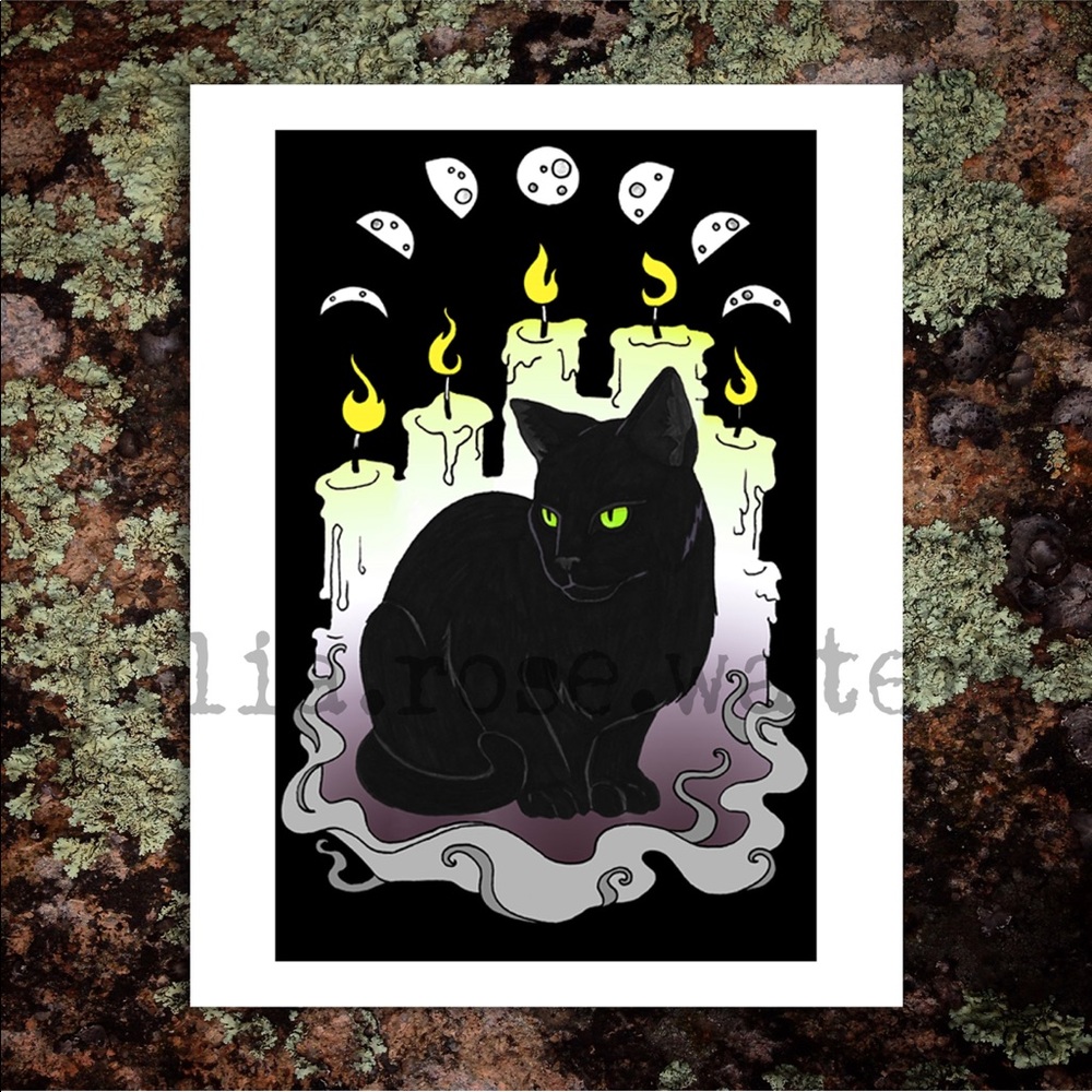 Black cat and moons art print